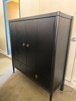 Black Wood Armoire with Brass Hardware