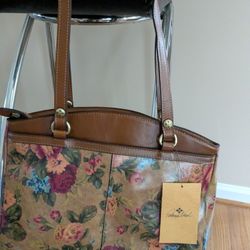 "Patricia Nash" Floral Italian Leather Totebag, New 