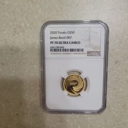 2020 Tuvalu James Bond 1/4 Oz 999.9 Proof Gold Coin.  Graded 