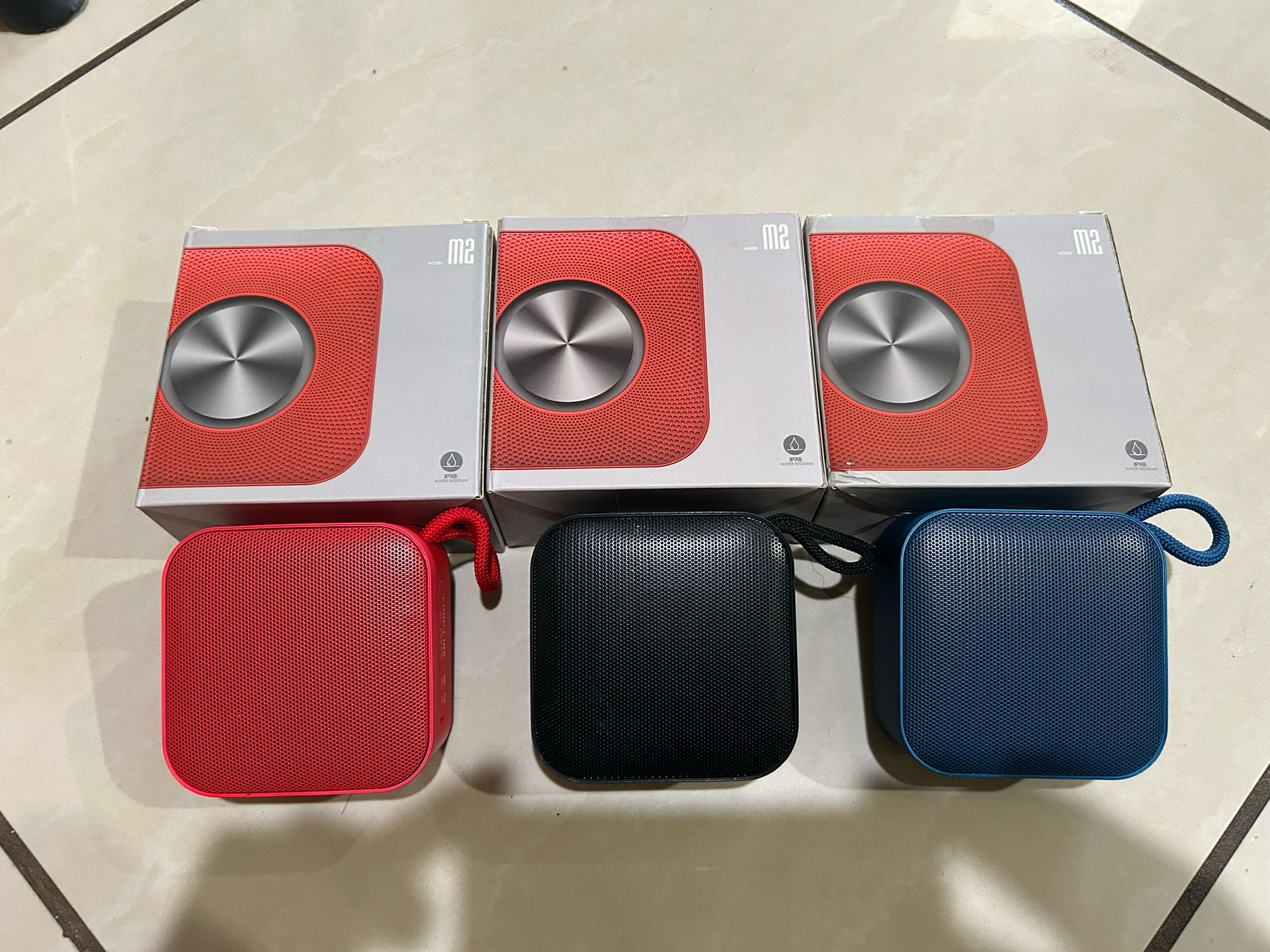 I have brand new Bluetooth speakers in the box good quality sound and for a cheap price $10 each. I have three different colors have red, black  blue.