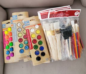 Lot of Acrylic paint pot and brushes art supllies artist loft craft smart