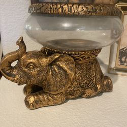 New Good Luck Decorative Gold Antiqued Elephant Glass Bowl,Terrarium or Candle Holder with Color Gift Box