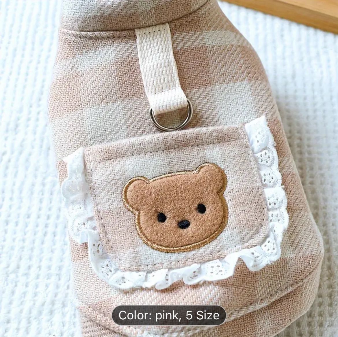 Cute Bear Plaid Dog Coat, Pet Autumn And Winter Jacket, Small Dog Warm Apparel Size M, Chest 35, Back 30
