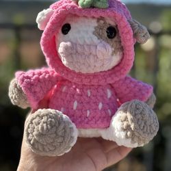 Strawberry Cow In Hoodie 🐄 Handmade 🧶 Crochet 🧶 Plushie