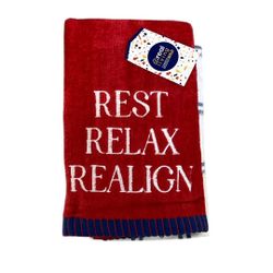 ✨NWT Simply Bold "Relax" Pompeian Red & Blue 2-Piece Hand Towel Set
