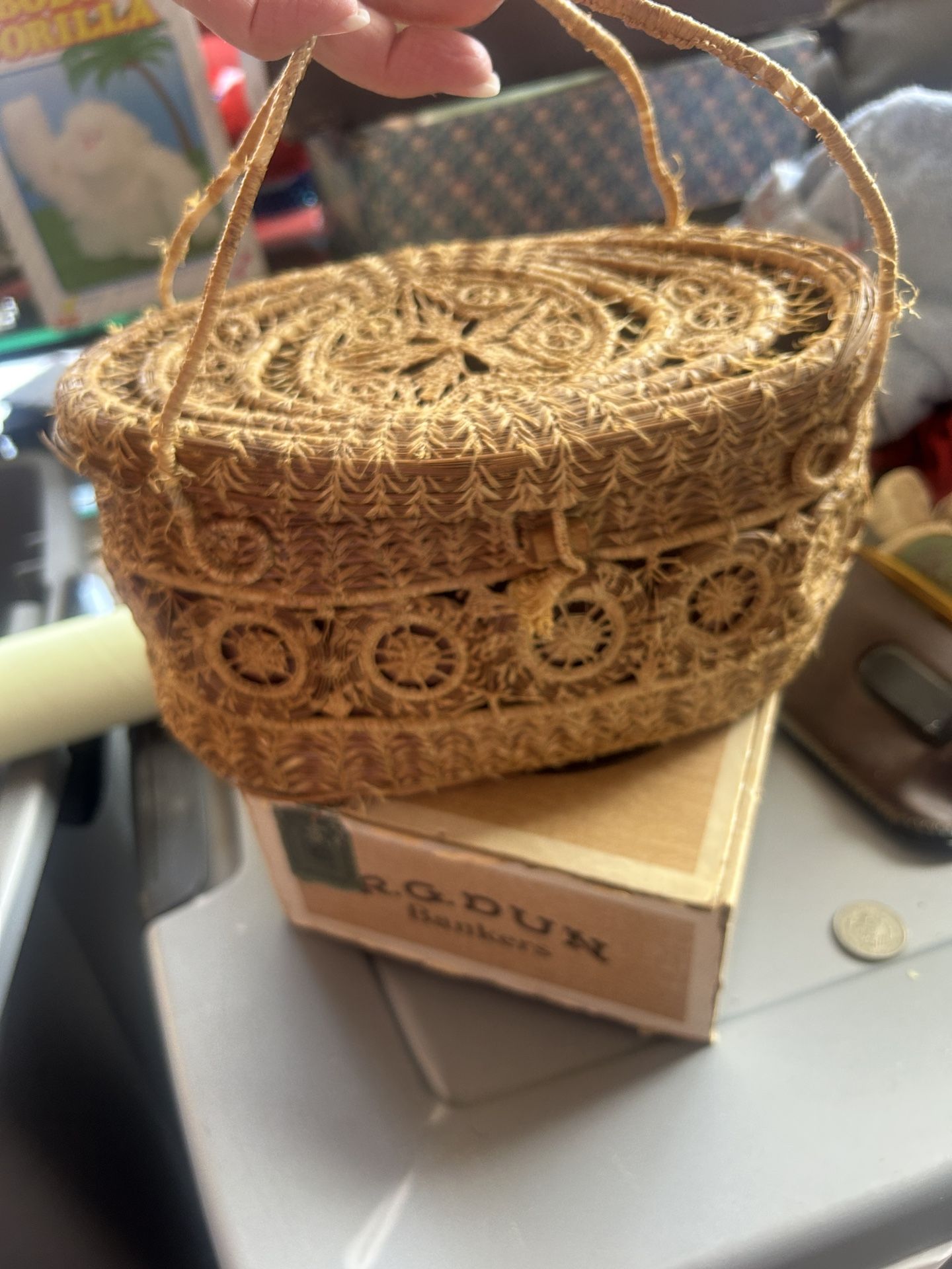 Antique Woven Straw Purse And Headband