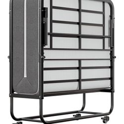 O221 $140  Twin Folding Bed with Mattress, 75" x 38" Folded Bed, Rollaway Bed Guest Bed Portable Foldable Extra Bed for Adults, Fold up Bed with 5" Me
