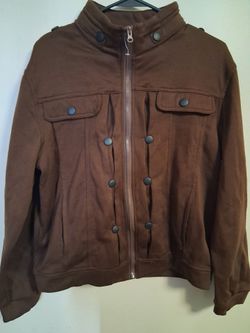 Brown Military Style Zip-Up Jacket Size xxl