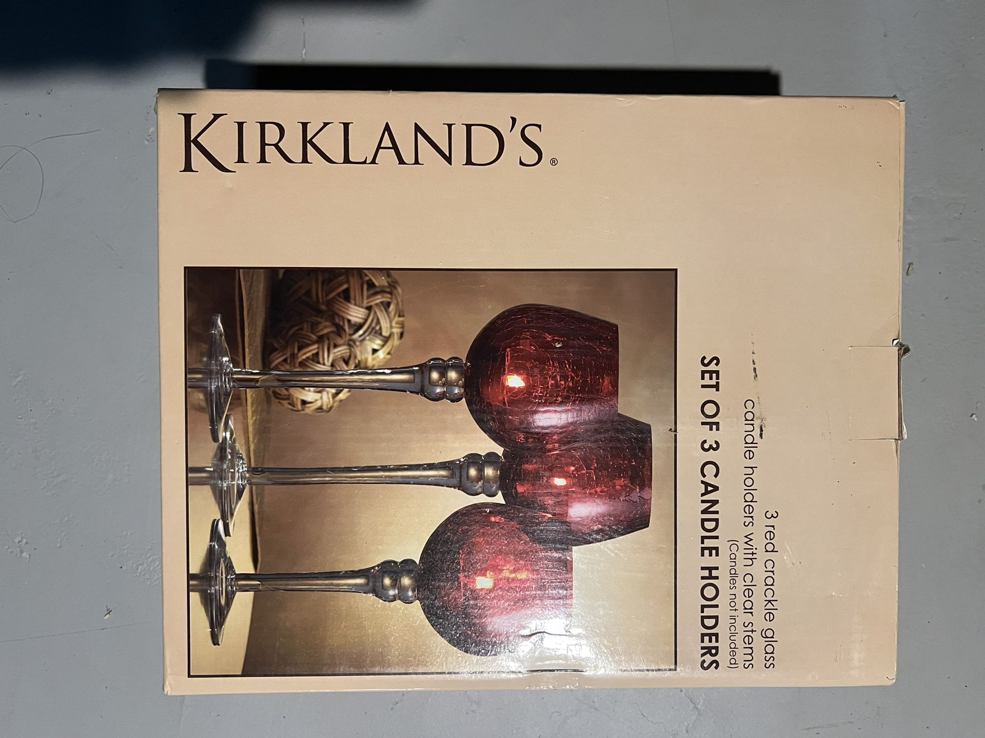 Kirkland 3 Red Crackle Glass candle holders