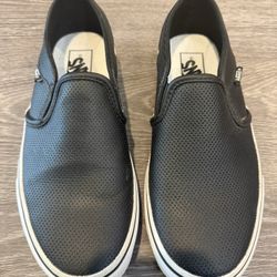 VANS Asher Women's Perforated Slip-On Shoes 7.5 Us Black Leather Low Top