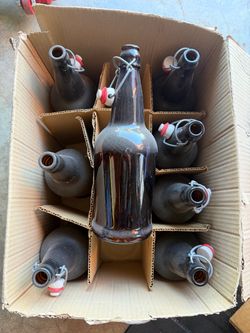Amber Glass Swing Top Bottles Set