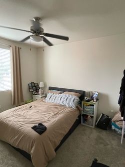 Grey Queen bed frame and mattress