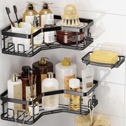 MAXIFFE 3 Pack Corner Shower Caddy with Soap Holder, Large Capacity Sturdy Easy Install No Drilling Stainless Steel Hold 40 LBS Shower Organizer Shelv