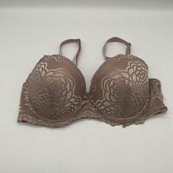 Rene Rofe Tan Floral Lace Adjustable Straps Underwire Push Up Bra Size 36D