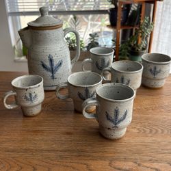 Pottery Pitcher and Cups Set