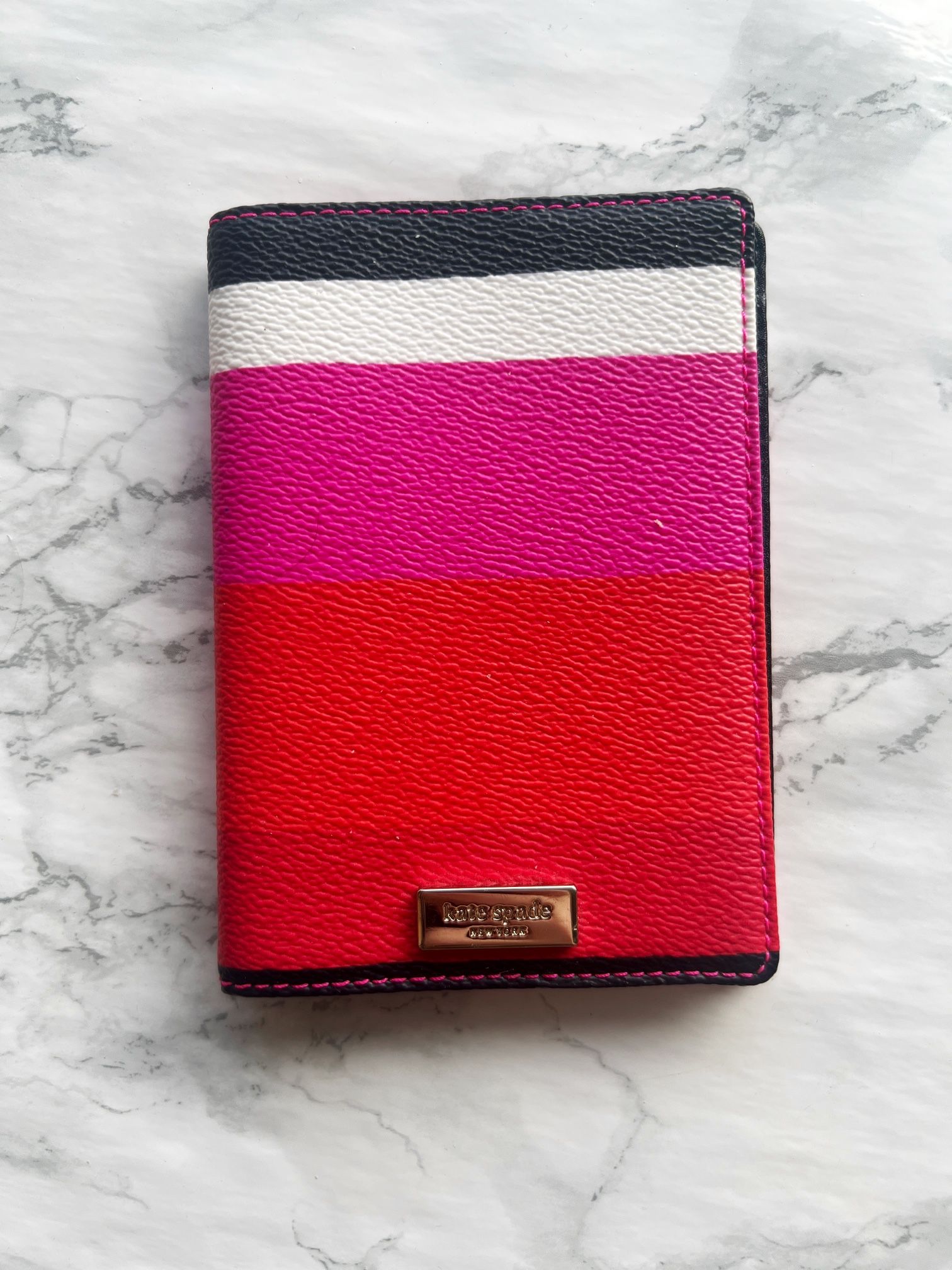 Kate Spade Shore Street Bonita Stripe Passport Holder | Pink, Red, Black & White