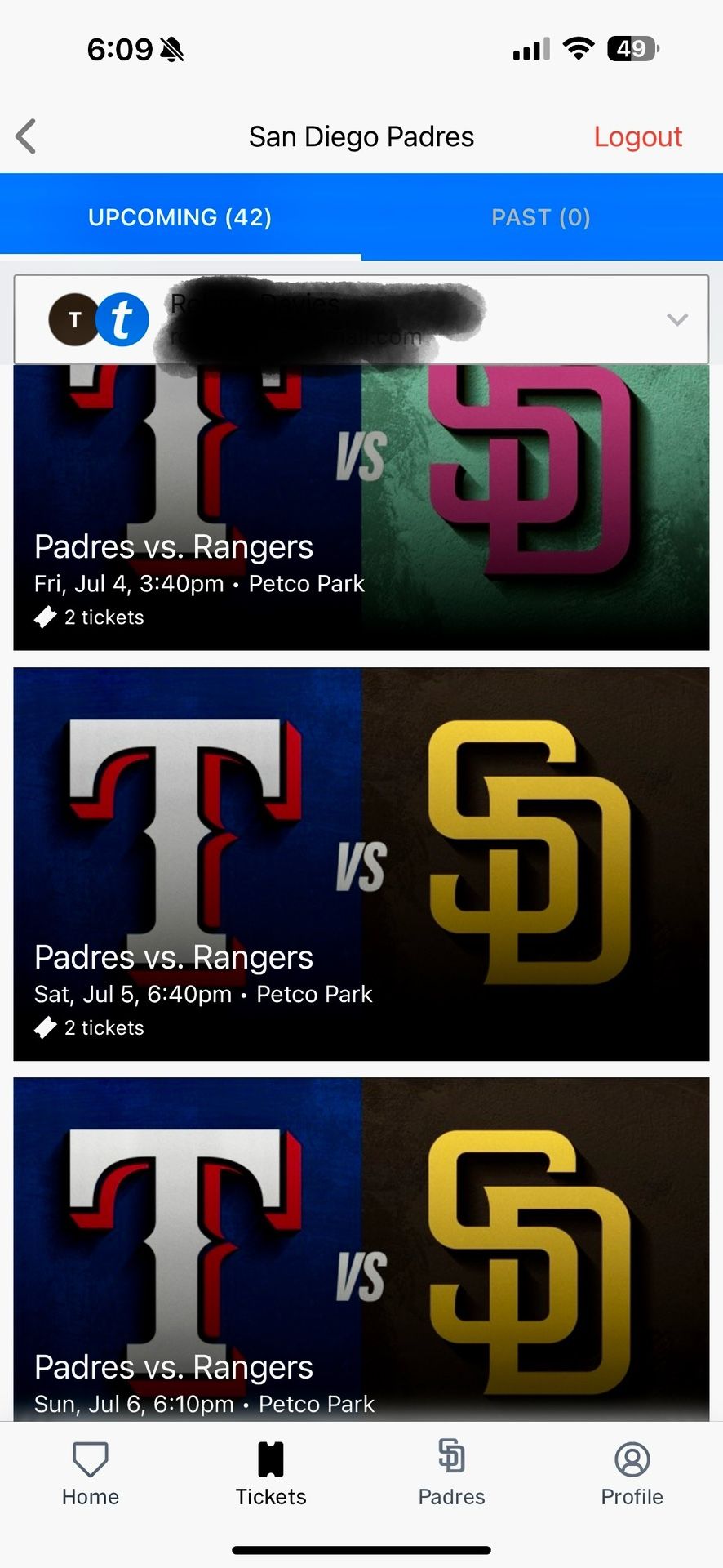 Padres Tickets Section 115 Row 6 seats 7 and 8