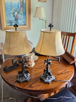Vintage Spanish Revival Gothic Swing-Arm Table Lamps (Pair)