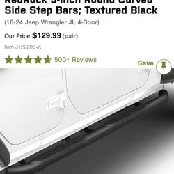 Side Bar For 2018 To 2024 Jeep Wrangler 