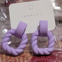Purple Twisted Hoop Stud Earrings