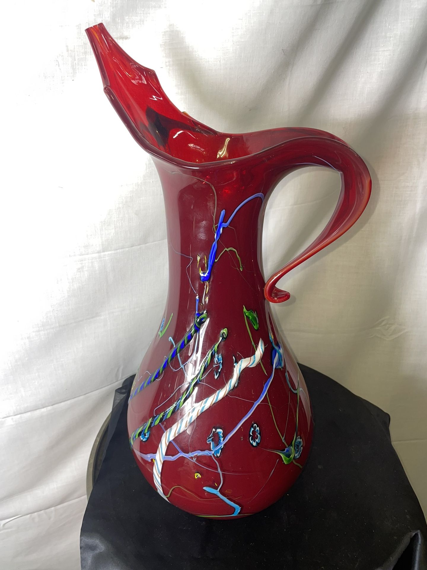 Large Vintage Murano 20” Pitcher w/ Random Colored Patterns