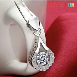 WHITE GOLD FILLED WATER DROP DESIGNE AAAAA CZ PENDANT NECKLACE