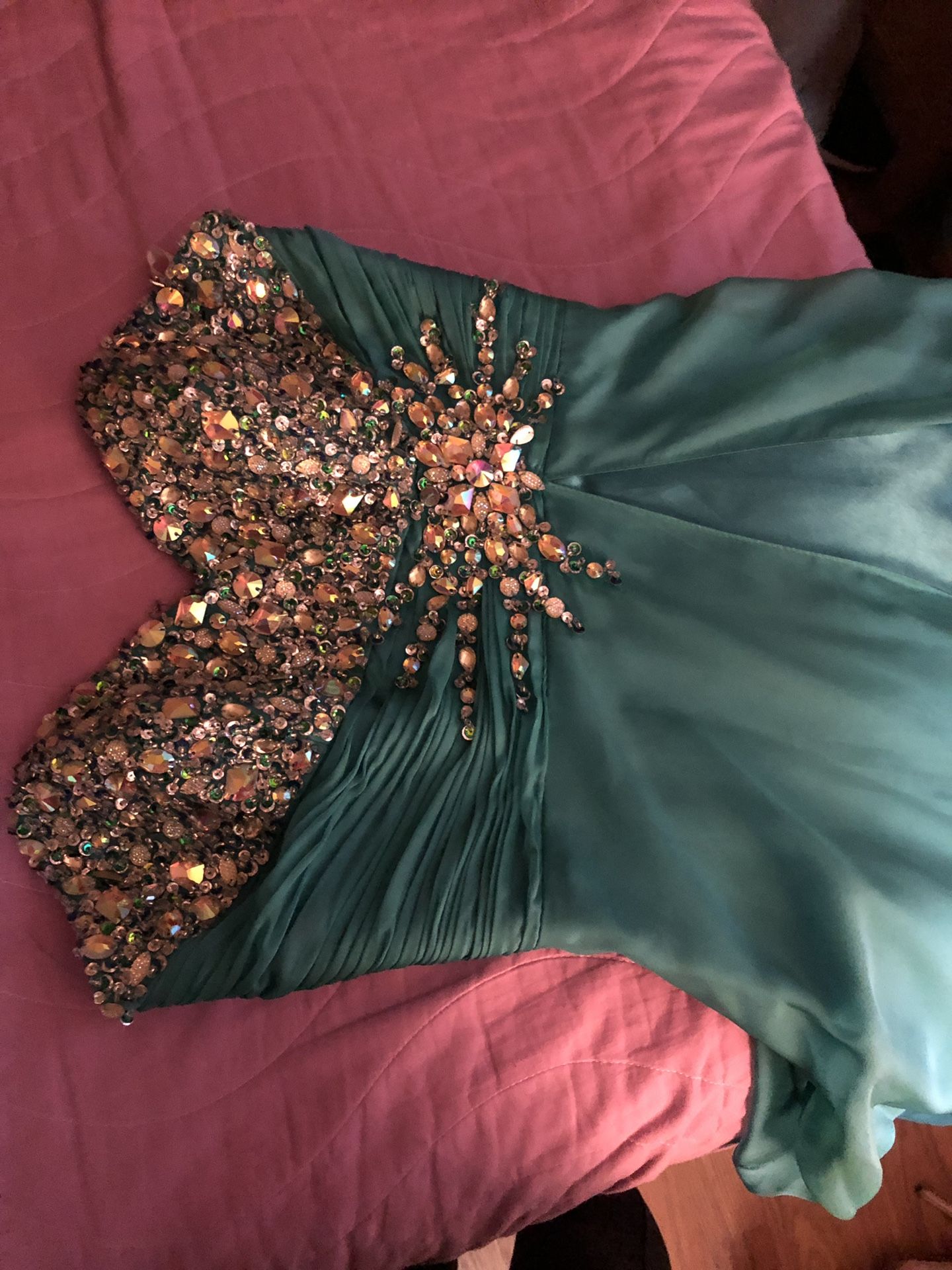 Aqua green strapless dress, size 8
