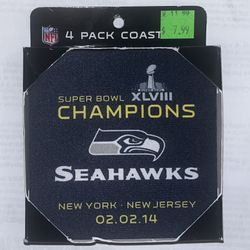 Seattle Seahawks Super Bowl XLVIII Champs Neoprene Coaster 4-Pack NFL NOS