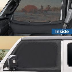 Jeep Wrangler JKU or JLU Side Door Window  sun shade nets  Front doors have black zip up screen 