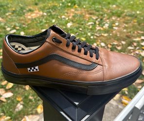 VANS Old Skool Custom PopCush Leather Brown Black Men’s 10.5 Skate Shoes - Worn Once
