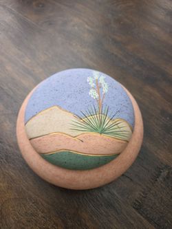 New Mexico hand painted pottery trinket box