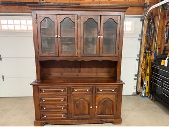 Vintage 2-Piece Wooden Hutch with Light