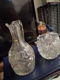 Cut Crystal Glass Pitcher and Bowl Set