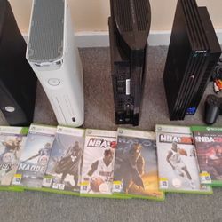 Xbox 360 Two Of Them A PS3 That Is Backwards Compatible That Plays PS3 2n1 Games And A PS2 With The One Controller And The Connections 