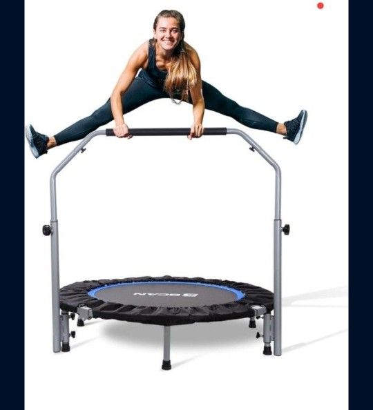 BCAN 40/48" Foldable Mini Trampoline Max Load 330lbs/440lbs, Fitness Rebounder with Adjustable Foam Handle, Exercise Trampoline for Adults Indoor/Gard