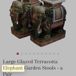 Large Glazed Terracotta Stools Vintage 