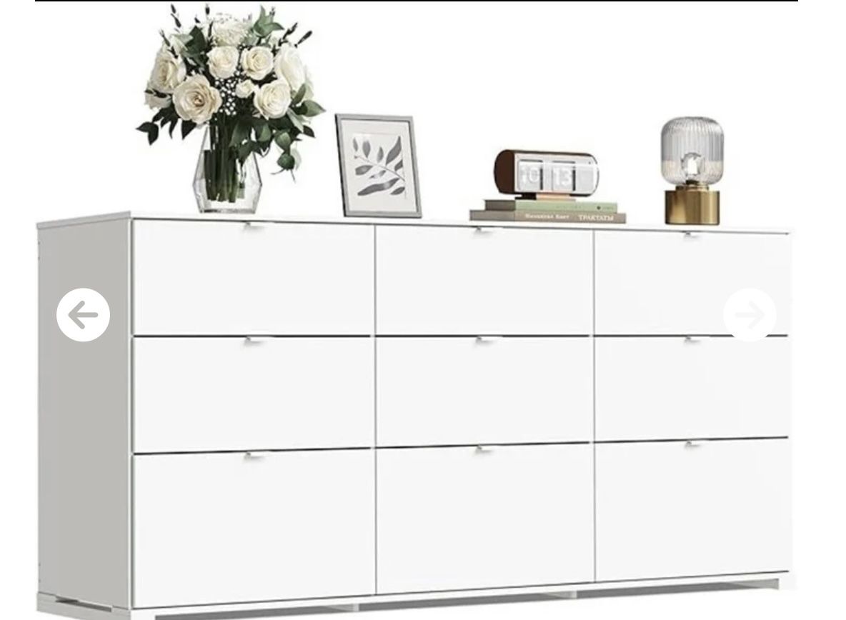 Wlive 9 Drawer Dresser For Bedroom, 63" Wide White Description Drawers Large Wood Chest Of Drawers Organize With Sturdy Metal Handle, Modern Dresser F