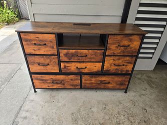 Rustic Brown 8 Fabric Drawer Dresser with Power Outlet