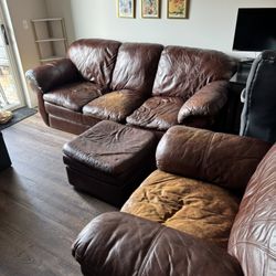 FREE Leather Couch, Loveseat, and Ottoman