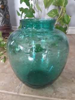 Green glass vase