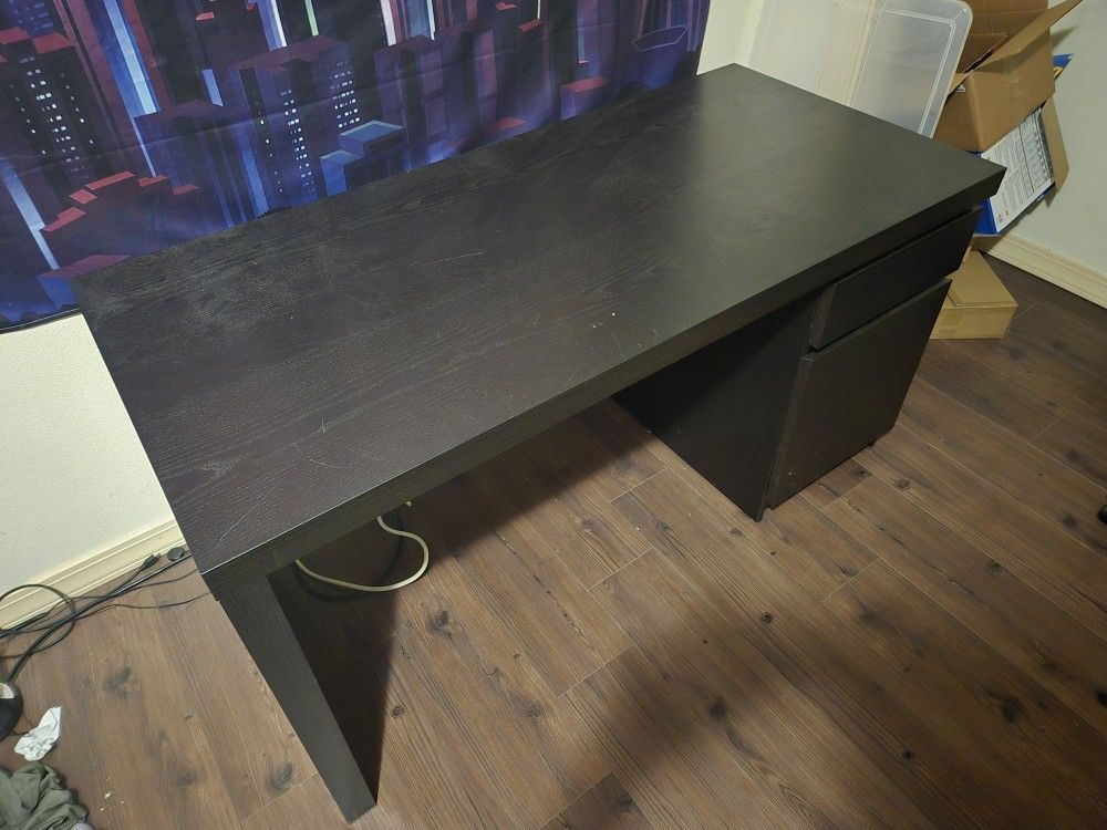 Black Home Office Desk-Shelf+Drawers