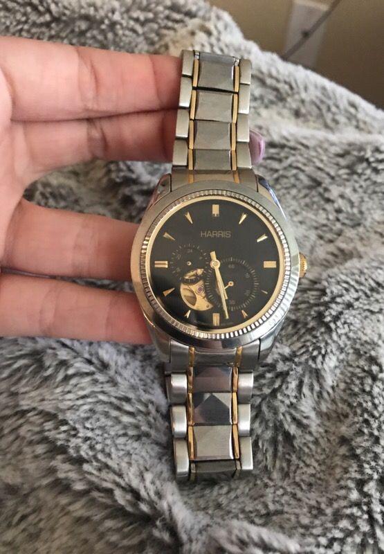 Men's Harris stainless steel military-friendly sapphire crystal watch. Authentic 21 jewels, tungsten 3atm water resistant automatic