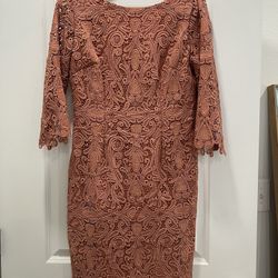 Eliza J Embroidered Lace Dress 3/4 Sleeve, Size 10 Salmon Color 