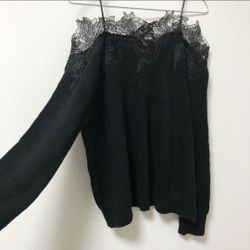 Elegant Black Lace Trim Sweater For Women Size S To M Korean Style Winter Autumn