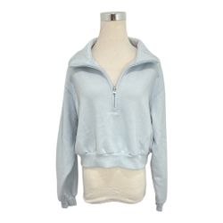 Hollister Easy Mini Half-Zip Sweatshirt Light Blue Cropped Long Sleeve Size Med