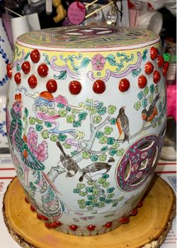 Vintage Chinese Famille Rose Porcelain Garden Stool-Hand-Painted Antique NOchips NOcracks