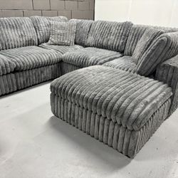 Thomasville Dark Grey Lowell Corduroy 8-piece Modular Sectional