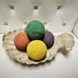 Vintage High Quality Plaster Shell W Orbs Tray Decor 