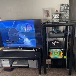 Black Tempered Glass TV Stand & Shelves