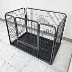 New in Box $110 Heavy Duty Pet Playpen w/ Plastic Tray, Dog Cage Kennel 4 Panels,  L49” x W32” x H35” 